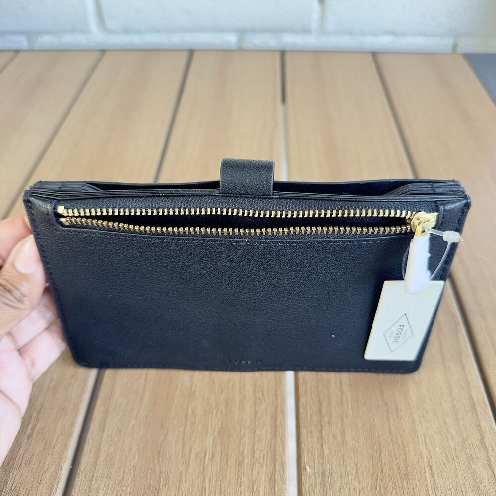 Fossil SL7556 Wallet Vale Leather Tab Wallet Black Organizer Clutch New - Picture 5 of 10
